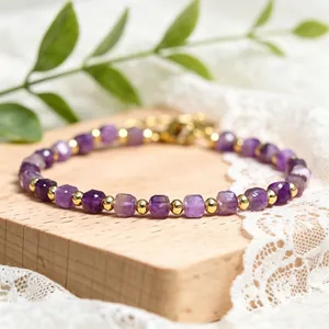 Handmade Natural Stone Crystal Beaded Bracelet 4x6mm Faceted Stone Gold Bead Adjustable Bracelet For Women Men Jewelry