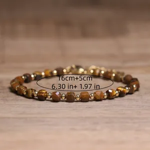 Handmade natural tiger eye stone beaded bracelet for women with adjustable chain