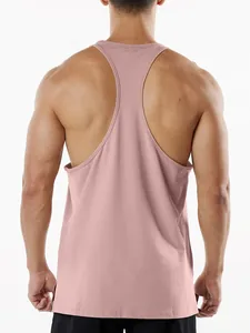 Professional back view of men's breathable sports racerback tank top in dusty rose color