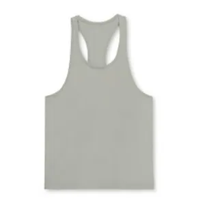 Front view detail of a light grey racerback sports tank top for men workout