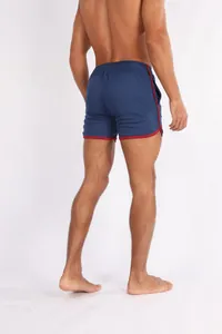 Rückansicht der atmungsaktiven, schnell trocknenden blauen Herren-Sportshorts für Fitness