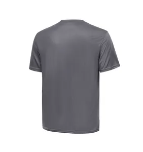 Back view of a grey men's quick-dry sports t-shirt with breathable square grid texture