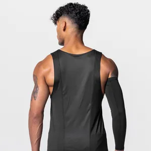 Detail view showing back construction of black quick-dry men's breathable sports tank top