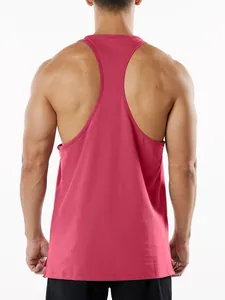 Detailed back view of a red men's muscle tank top featuring Y-back athletic design