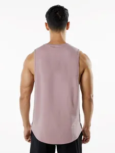 Men's breathable mauve workout tank top with side slit design shown from the back