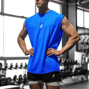 Canotta sportiva professionale in mesh blu da uomo mostrata in ambiente palestra