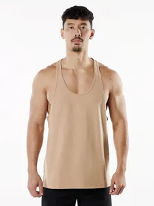 Men's breathable khaki gym tank top for bodybuilding, fitness training and running