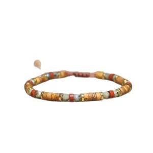 Handmade adjustable 2x4mm natural stone beaded bracelet with picture jasper and red stone