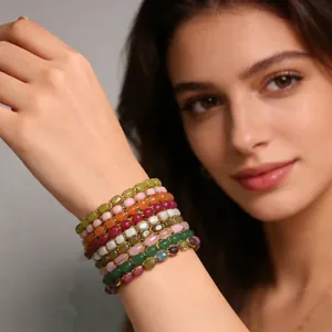 Natural Tourmaline Stone Handmade Woven Bracelet For Women Men Niche Exquisite Minimalist Adjustable Rope Hand Chain Jewelry Gift