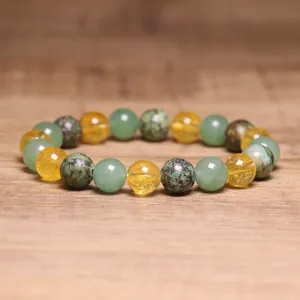 Natural Green Aventurine Citrine African Turquoise Stone Beaded Bracelet Unisex Handmade Elastic String Bracelet Fashion Jewelry Gift