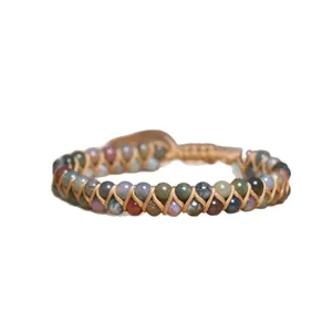 Bracelet en perles de pierre naturelle tissées double épaisseur aux tons terre pour le yoga