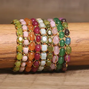 Handmade 4mm natural stone braided bracelet with colorful cords and adjustable fit