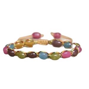 Handmade multicolor 4mm natural tourmaline stone woven bracelet with adjustable cord