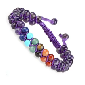 Handmade Natural Stone Bracelet Double Row Woven Adjustable Yoga Meditation Chakra Bead Bracelet For Women Men Ethnic Style Jewelry