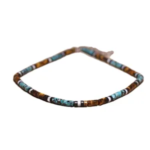 Handgemaakte Afrikaanse turquoise en tijgeroog heishi kralen ketting met karabijnsluiting