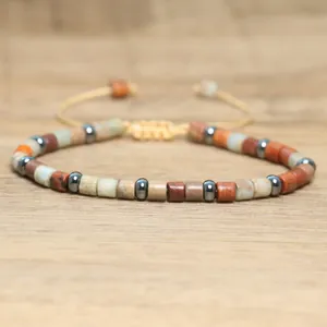Bohemian Naturstein Shoushan Imperial Stone Perlen Armband Handgewebt Verstellbares Retro Ethno Stil Armband Schmuck
