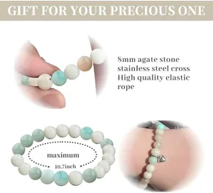 Agate stone bracelet details showing 8mm beads and 10.7-inch maximum stretch length