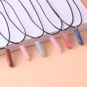 Hexagonal Column Natural Stone Pendant Necklace Bullet Crystal Quartz Point Healing Jewelry For Women Valentine's Day Gift