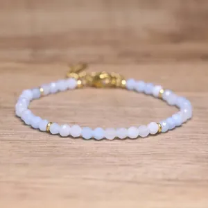 Bohemian style light blue faceted natural stone beaded adjustable bracelet view