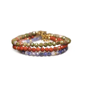 Handmade faceted natural stone beaded adjustable bracelets in Bohemian style for women