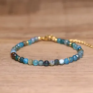 Handmade bohemian natural stone faceted beaded bracelet with blue and green beads