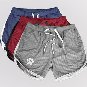 Men Quick Dry Mesh Athletic Shorts Loose Breathable Bodybuilding Gym Workout Shorts With Contrast Trim Paw Print Beach Shorts Top
