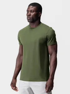 Men's Muscle Fit Gym T-Shirt Cotton Elastic Slim Round Neck Short Sleeve Top For Summer Athletic Sweat-Wicking Sportswear
