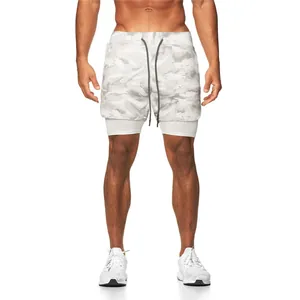 Pantaloncini sportivi 2 in 1 mimetici da uomo per palestra, corsa e allenamento fisico