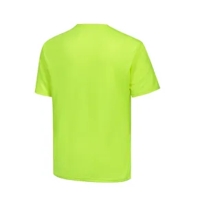 Detailed back view of neon green quick-dry sports t-shirt featuring subtle grid texture