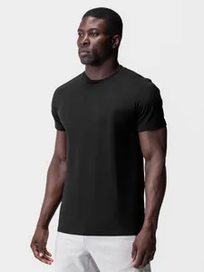 Premium slim fit men's cotton stretch gym t-shirt in black with a muscle fit design
