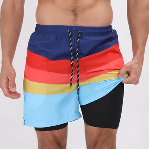 Détail du short de bain pour homme avec doublure double couche et rayures