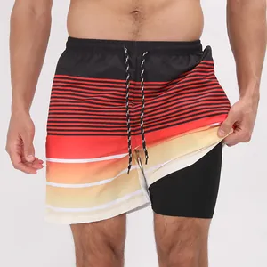 Vue détaillée de la doublure noire du short de plage rayé pour homme