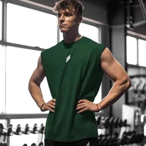Canotta fitness verde scuro senza maniche in tessuto mesh traspirante per uomo palestra