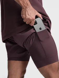 Short de Running 2 en 1 pour Hommes Double Couche Séchage Rapide Short de Sport Avec Poche Téléphone et Boucle pour Serviette