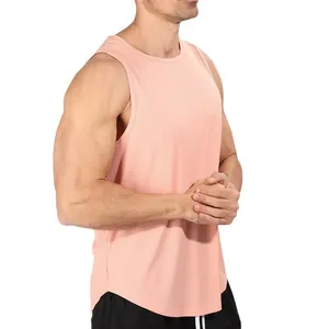Heren retro geribbelde tanktop voor fitness en hardlopen, sneldrogend roze sportshirt voor heren