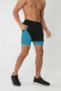 Short de course 2-en-1 pour homme avec doublure intérieure à séchage rapide et poche