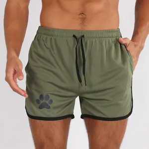 Pantaloncini da corsa da uomo verde oliva ad asciugatura rapida con zampa e coulisse