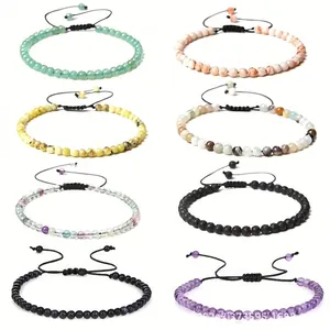 Natural Stone Beads Braided Adjustable Bracelet Handmade Yoga Healing Jewelry For Women Men Gift Bohemian Style Cord Hand Chain