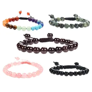 Set van vijf natuurlijke 8 mm edelsteenkralen armbanden met chakra- en kristalstijlen