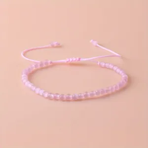 Handmade 4mm pink natural stone beaded bracelet with adjustable woven cord for women