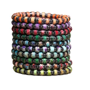 Stacked imperial jasper and hematite bead bracelets for men with bohemian style