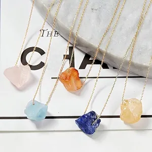 Collar de Pendiente de Piedra Natural Irregular Acero Inoxidable Cadena Ajustable Dorada Joyería de Cristal para Mujer
