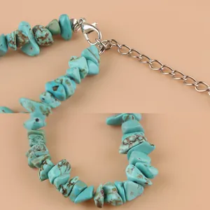 Bracelet en pierre turquoise naturelle irrégulière avec fermoir mousqueton et chaîne