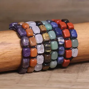 Bracciale Intrecciato in Pietra Naturale Fatto a Mano Yoga Chakra Cristallo Curativo Perla Regolabile per Uomo Donna