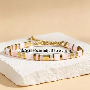 Geometric TILA bead bracelet in gold and pink with adjustable 16.5cm+5cm chain