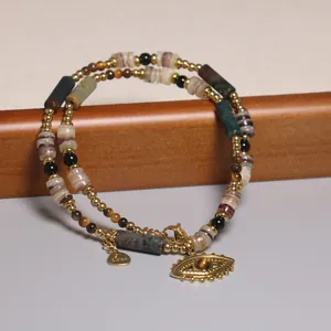 Maillard Style Tiger Eye Beaded Necklace For Women Retro Natural Stone Stainless Steel Evil Eye Pendant Lightweight Luxury Jewelry Gift