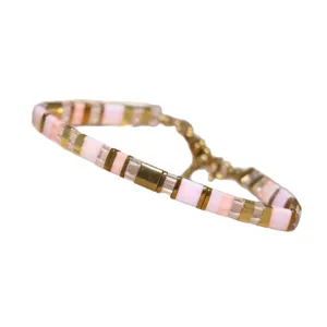 Fashionable TILA bead bracelet featuring pink, gold, and clear rectangular geometric stones