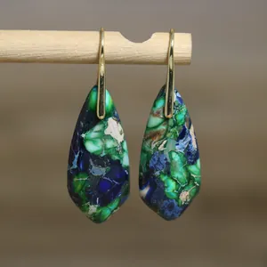 Natural Imperial Stone Teardrop Hook Earrings For Women Bohemian Colorful Gemstone Drop Earrings Delicate Ethnic Style Jewelry