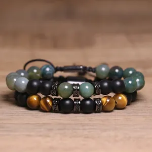 Natuurlijke Tijgeroog Mosagaat Kralen Armband Handgeweven Verstelbare Touw Steen Armband Voor Mannen Vrouwen Dagelijks Minimalistische Sieraden Cadeau