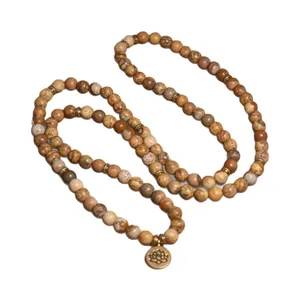 Collana mala professionale da 8mm con 108 perle in pietra naturale e ciondolo a loto